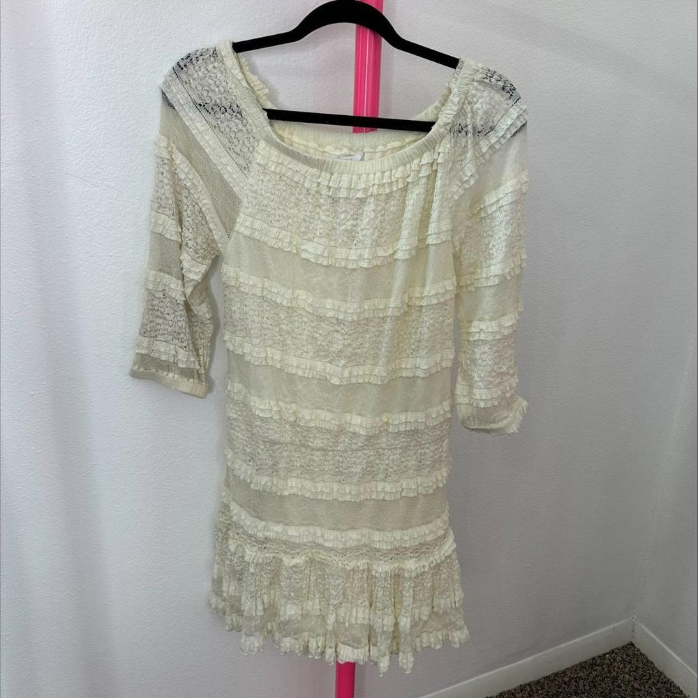 CANDIE'S CREAM LACE KNIT DRESS- SIZE M